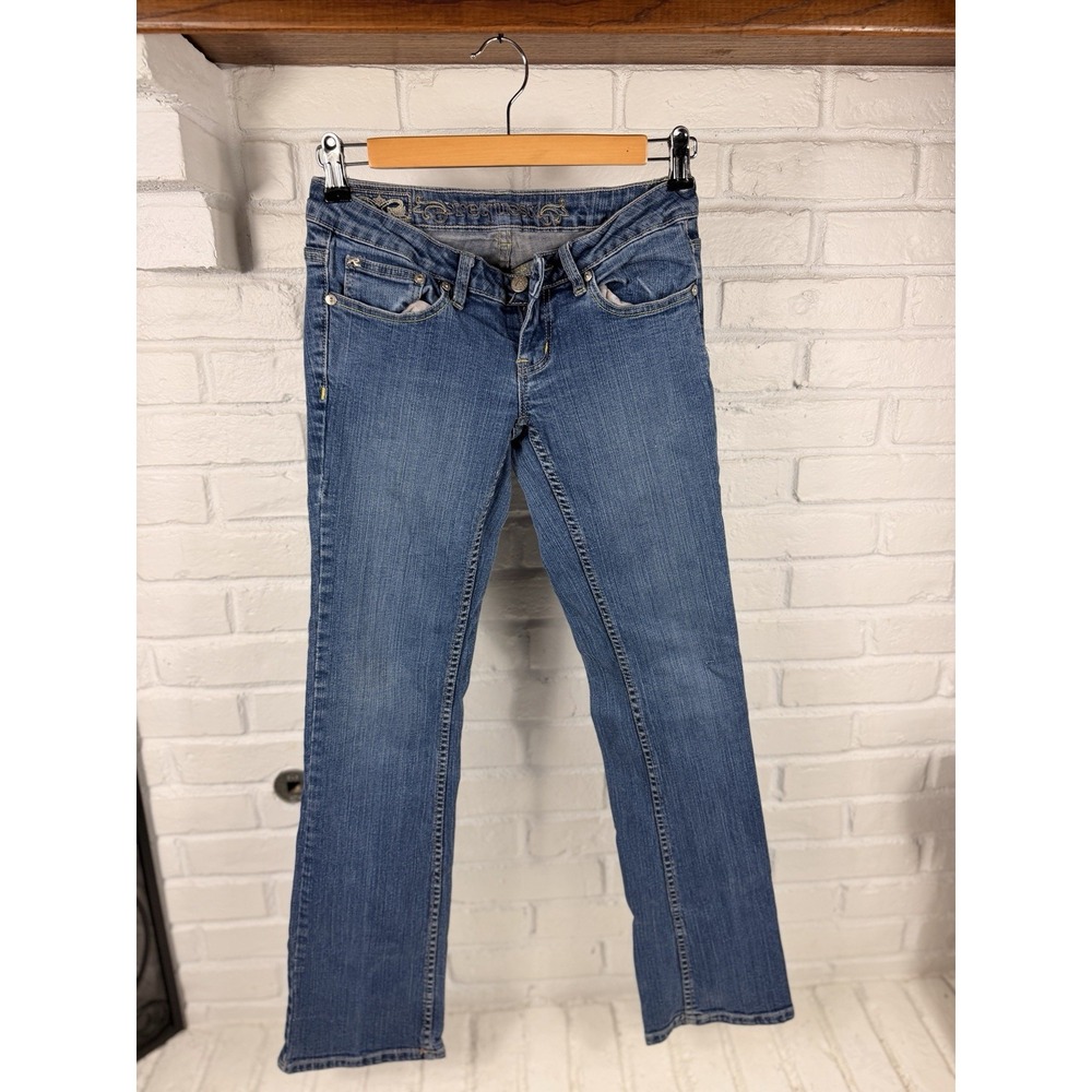 Request Jeans Womens 3 Low Rise Bootcut Blue Denim Embroidered Y2K Stretch